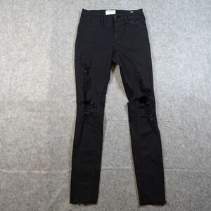 Frame Jeans Womens 28 Le High Skinny Black Denim Raw Hem Jefferson‎ Noir